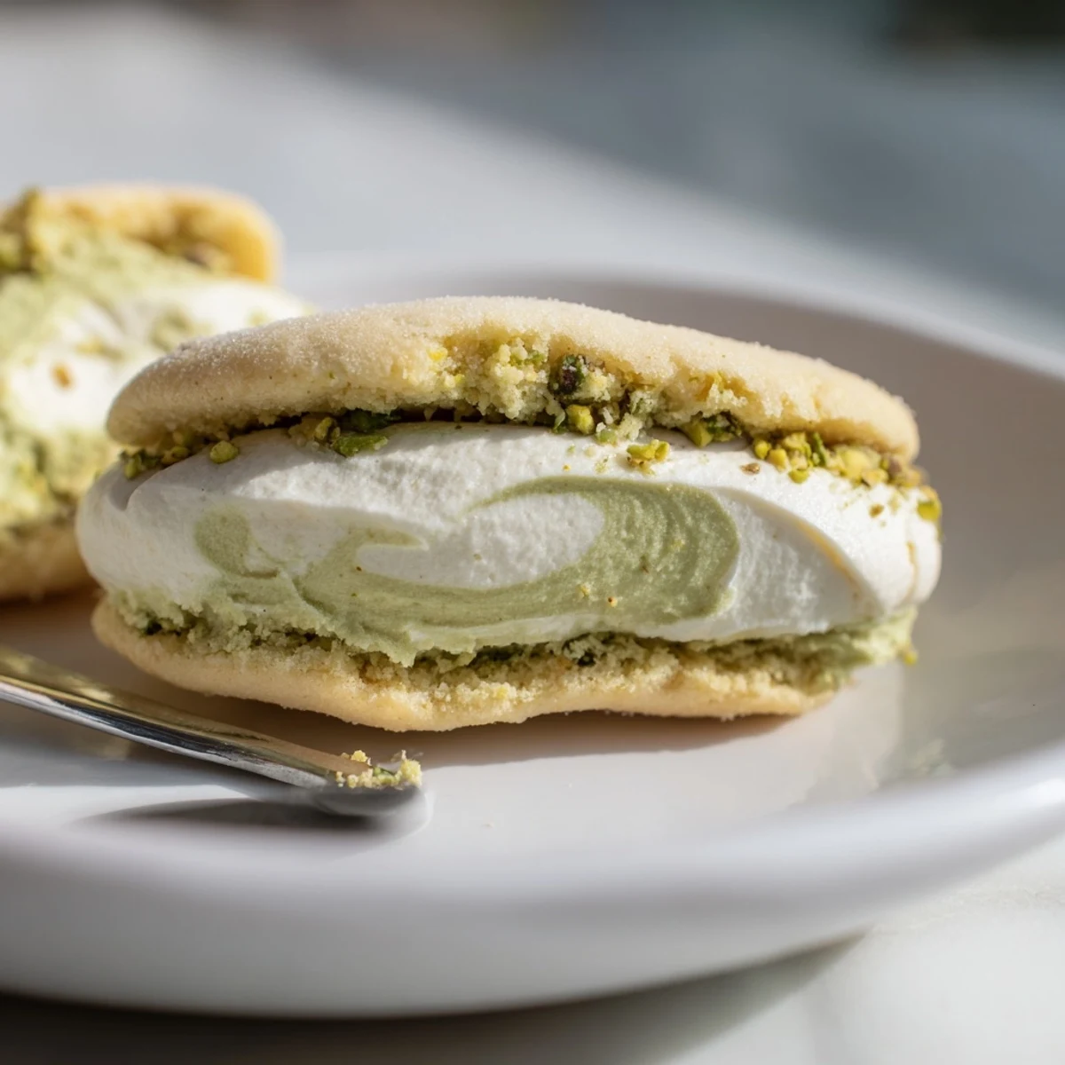 Pistachio Cream Cookies Recipe: tender buttery sandwich cookies with vibrant green filling