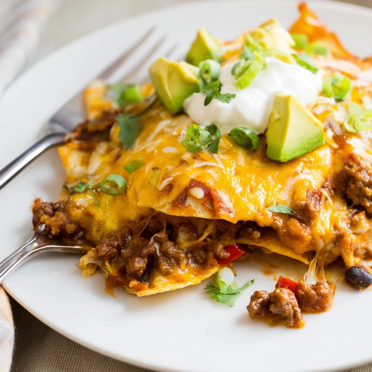 Close-up of Beef Skillet Enchiladas bubbling with melted cheese and sauce