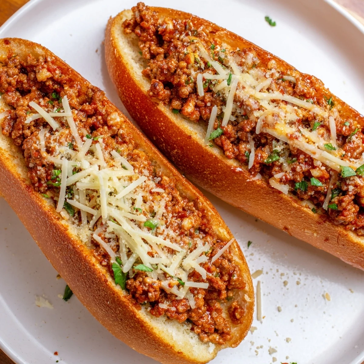 Buttery, toasty Garlic Bread Sloppy Joes with bubbling cheese and savory beef