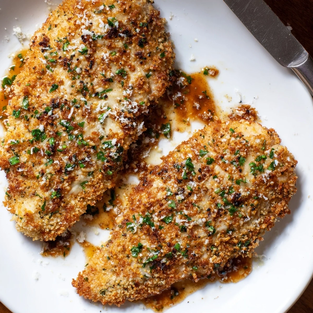 Weeknight Parmesan Roasted Red Pepper Chicken served with parsley and roasted vegetables