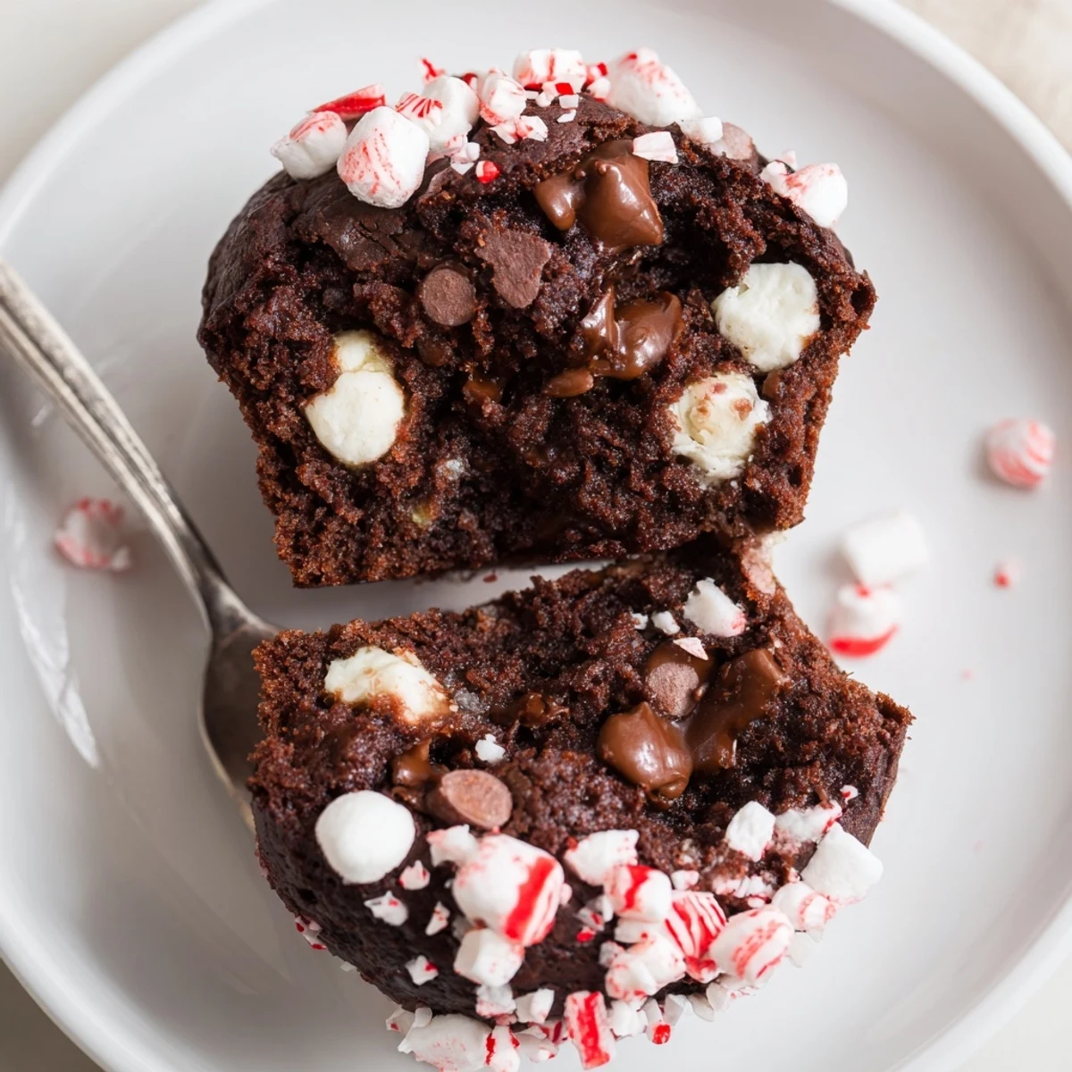 Peppermint Hot Chocolate Muffins steaming on a rack, chocolate chips glistening  