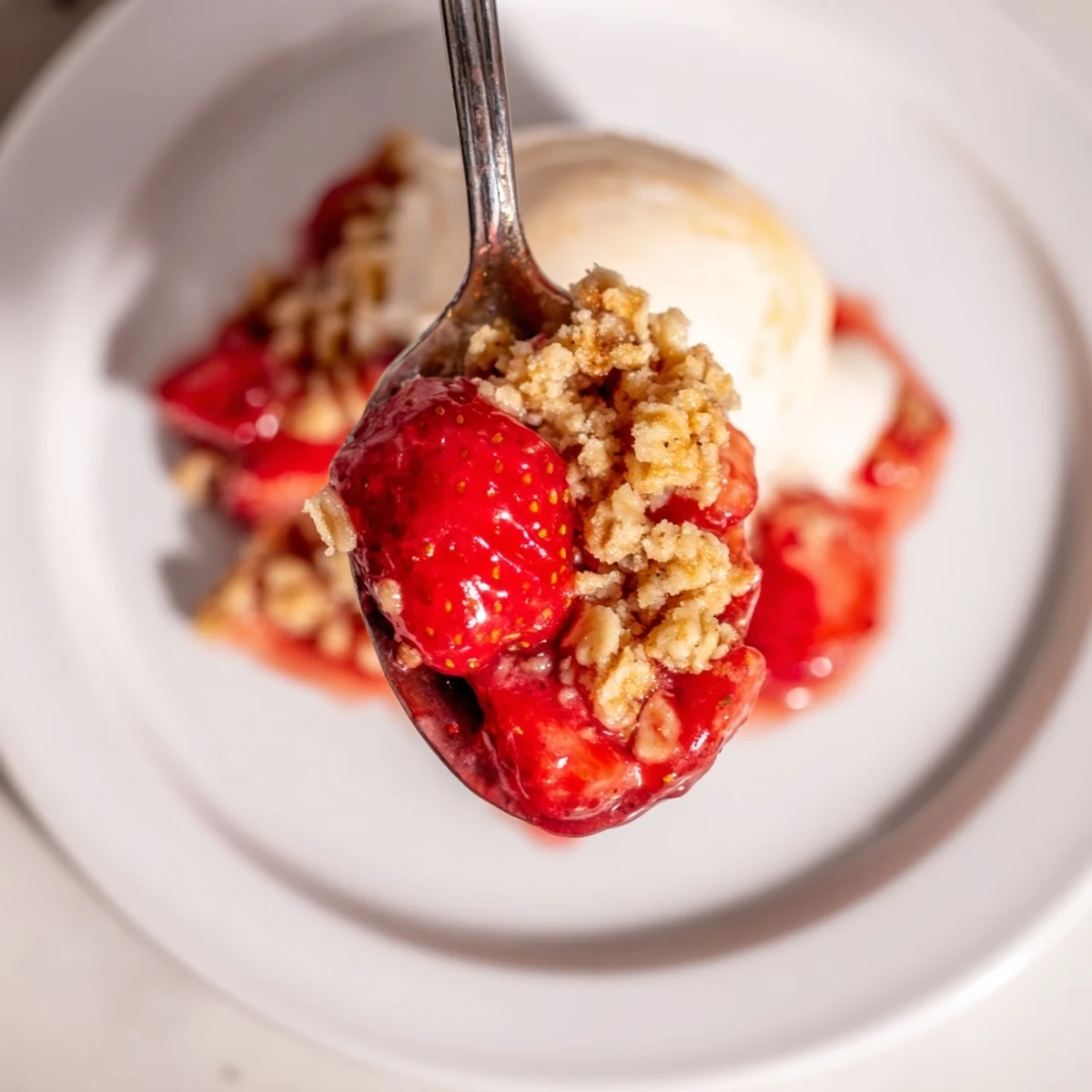 Bubbling fresh strawberries under golden oat topping — Fresh Strawberry Crisp Recipe