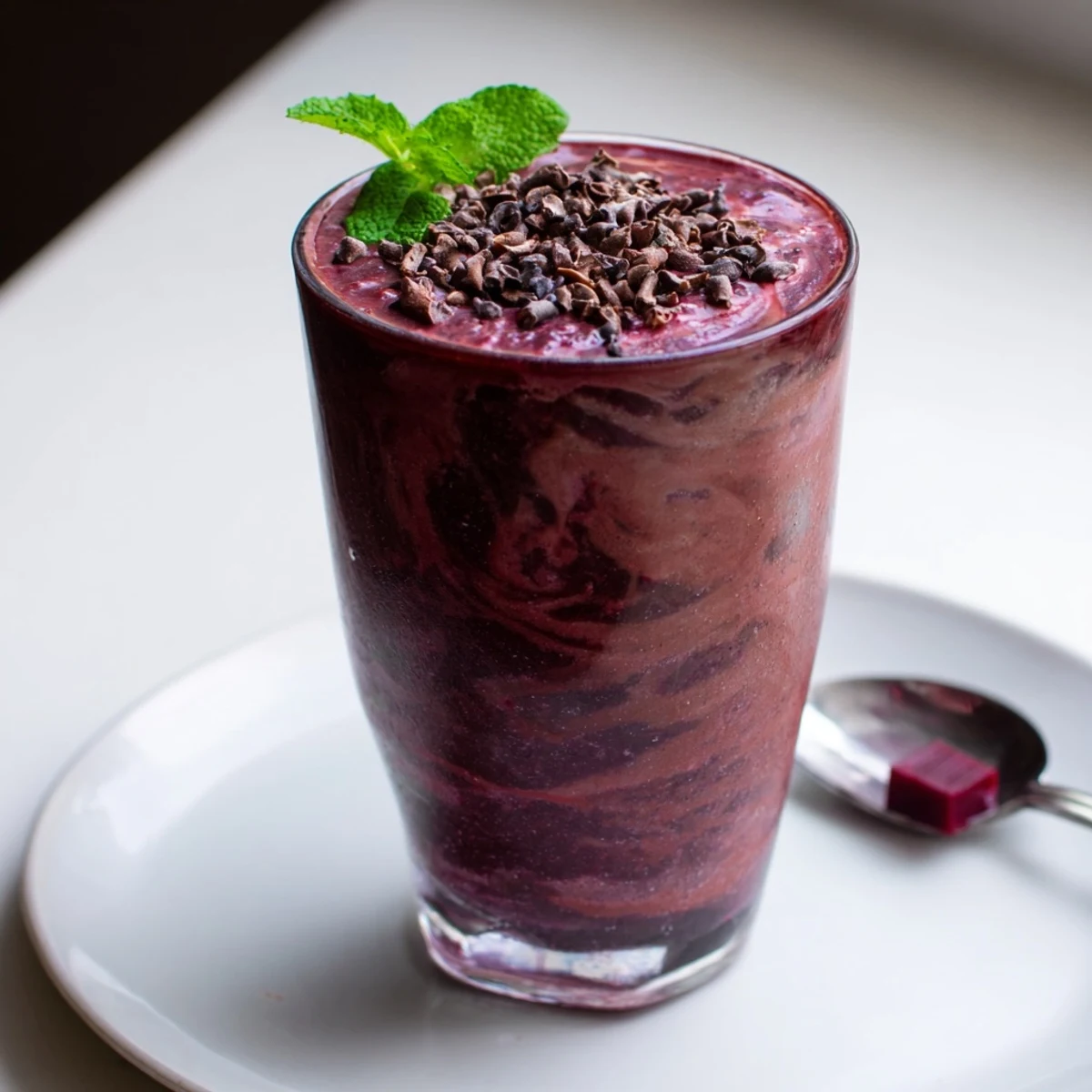 Creamy Chocolate Beet Smoothie blended with banana and almond milk
