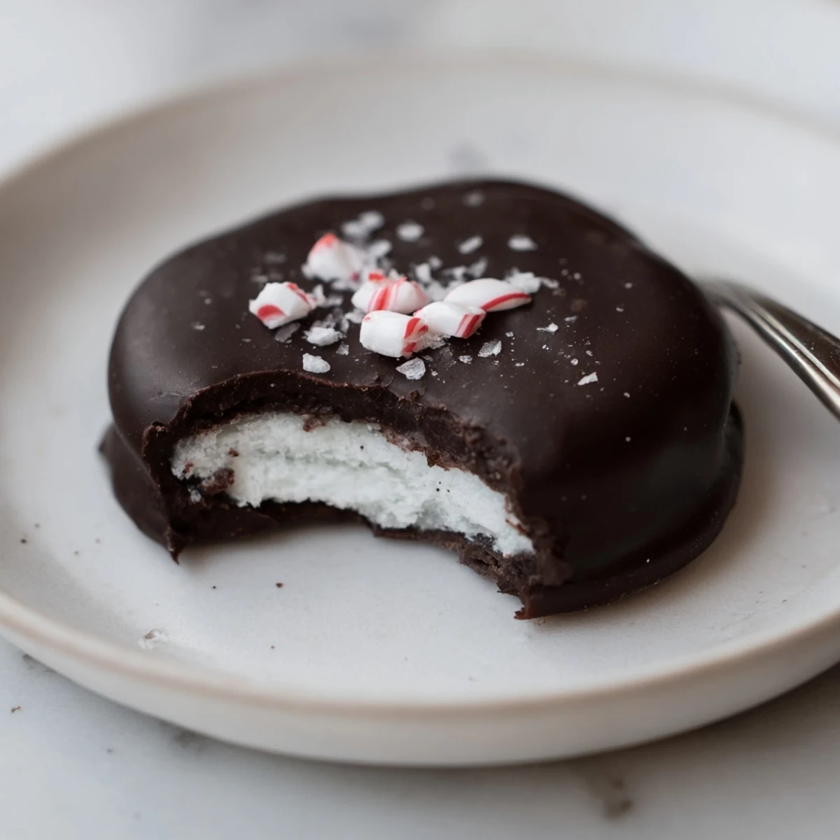 Homemade Peppermint Patties chilled on a baking sheet, dusted with powdered sugar