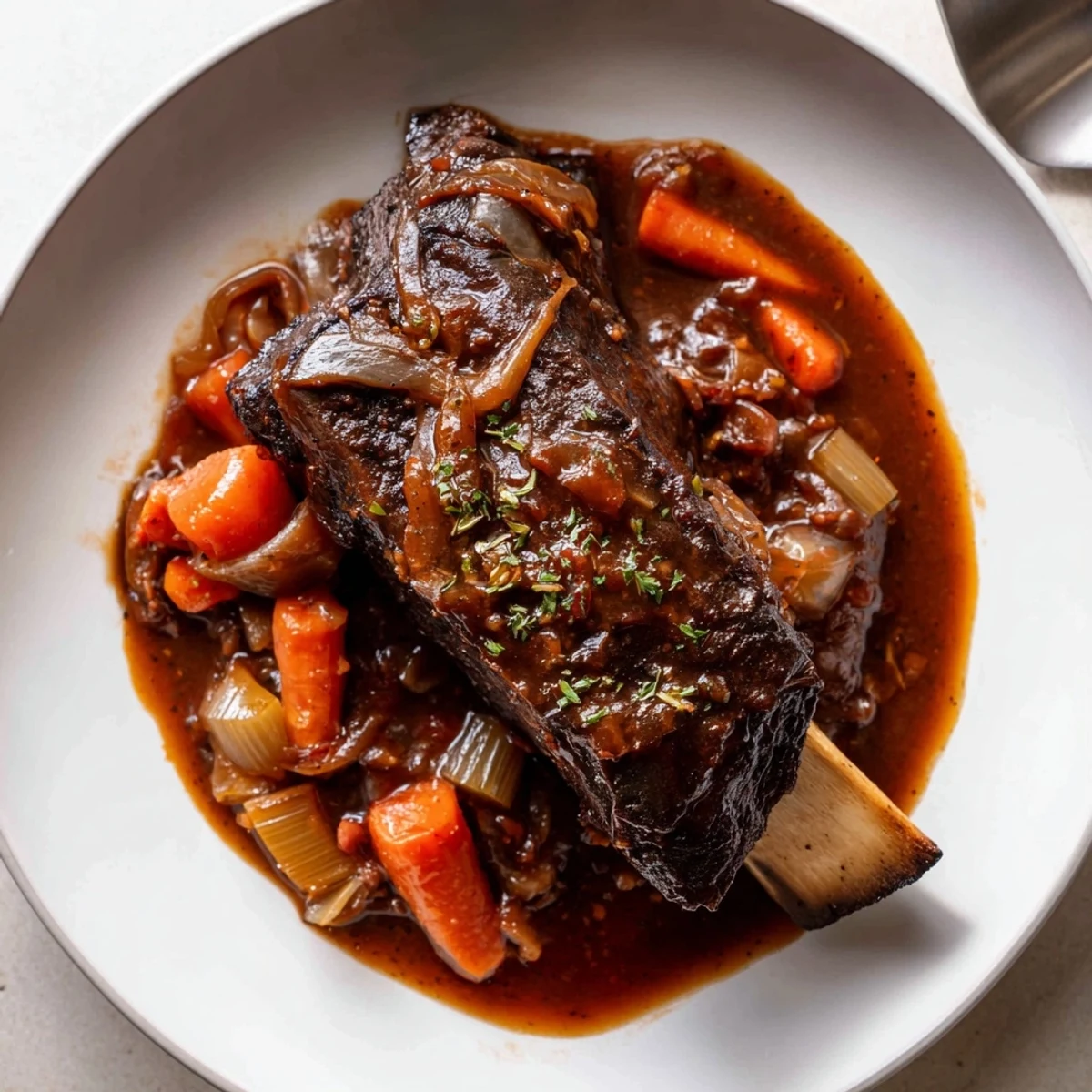 Fork-tender meat falling off bone, Slow Cooker Beef Short Ribs over mashed potatoes.