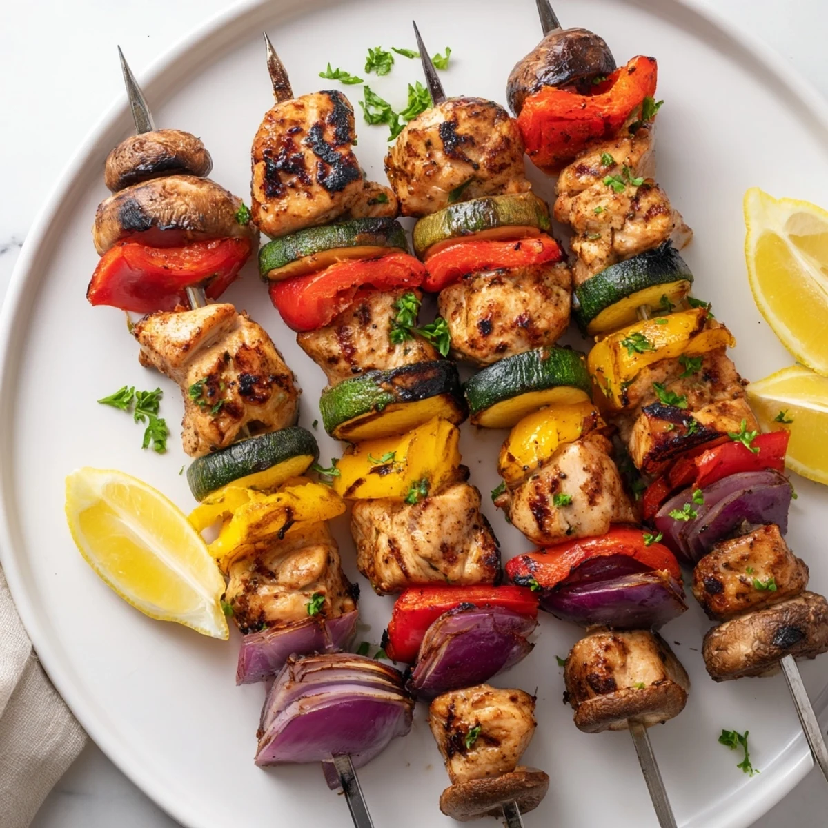 Lemon-garnished Grilled Chicken Kabobs With Vegetables Recipe, smoky aroma and tender bites
