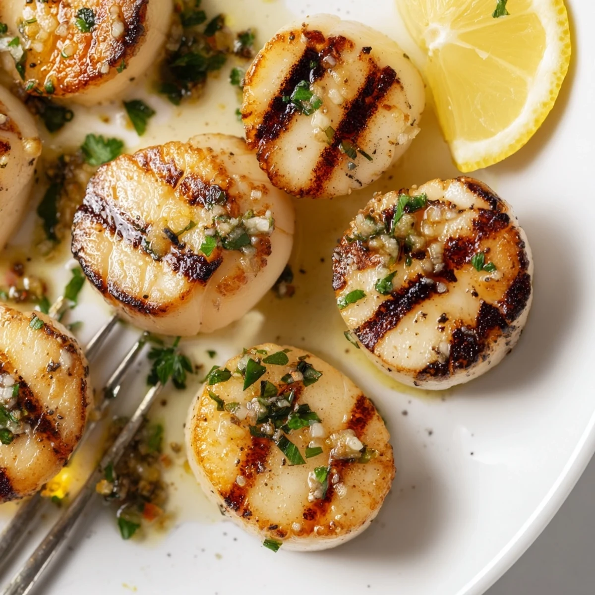 Seared edges, garlic-herb aroma and bright citrus in this Grilled Scallops Recipe