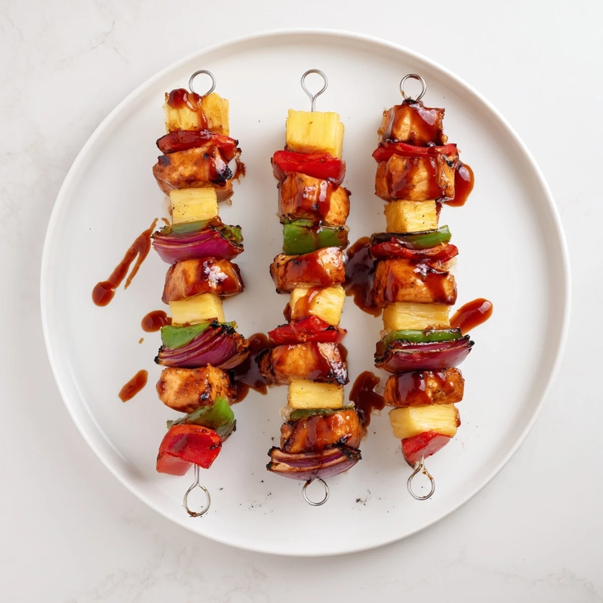 Close-up of Bbq Pineapple Chicken Kabobs nestled on skewers, juicy and smoky