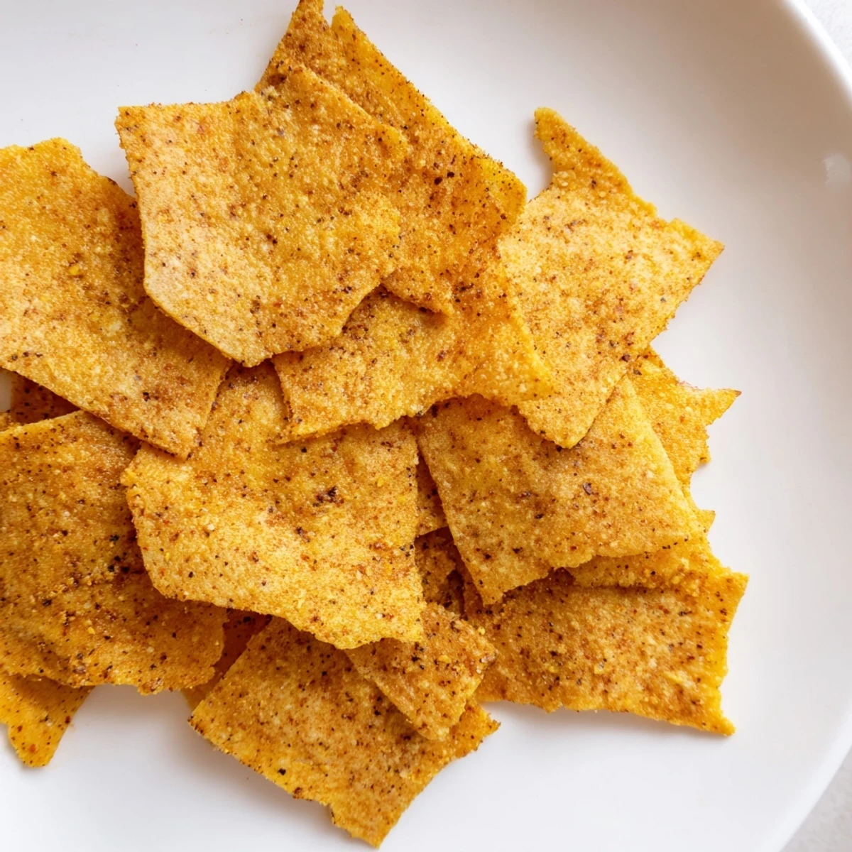 Savory chickpea flour chips broken into pieces displaying a golden brown crispy texture