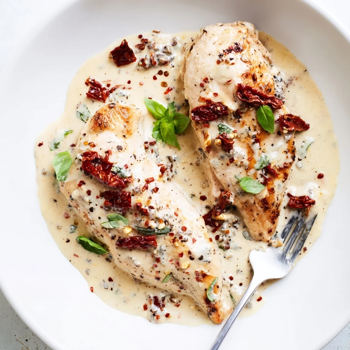 Dump And Go Crockpot Marry Me Chicken bathed in creamy garlic and Parmesan sauce