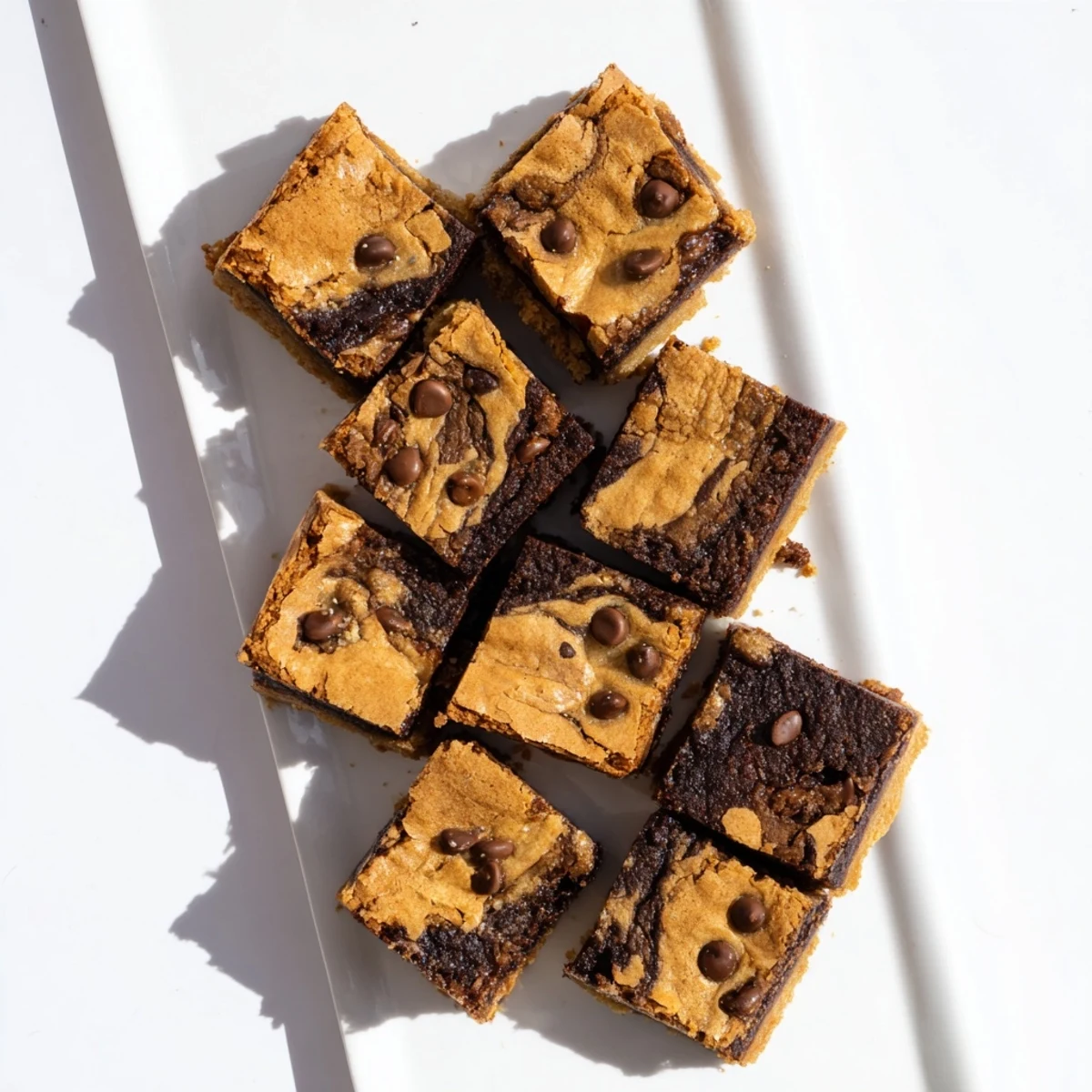 Fudgy chewy brookies bars showing rich chocolate brownie and chocolate chip cookie layers