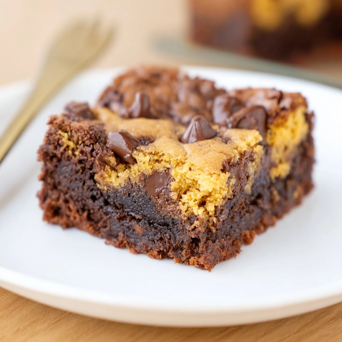 Homestyle Fudgy Chewy Brookies Recipe, golden cookie top with dense brownie base.