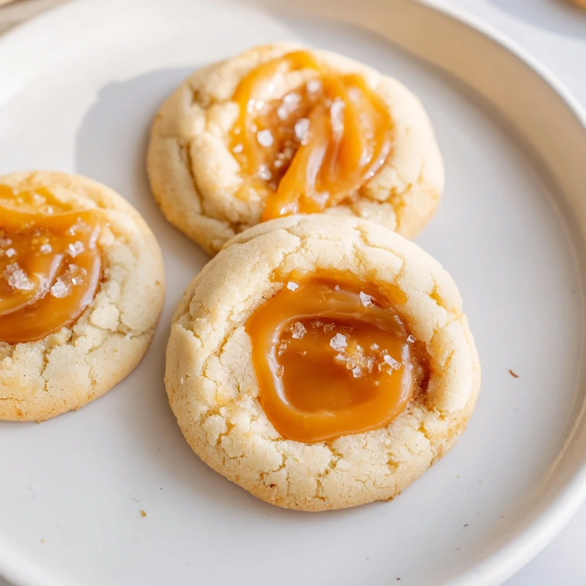 Golden caramel cheesecake cookies with gooey swirls fresh from the oven
