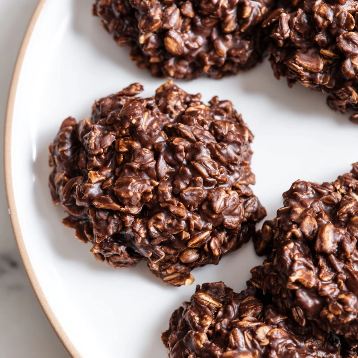 Rustic chocolate oatmeal no bake cookies cooling on a sheet ready to grab