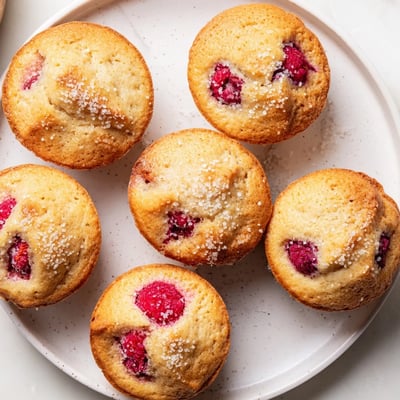 Freshly baked raspberry lemon ricotta muffins cooling on a wire rack with visible raspberries and bright yellow lemon zest