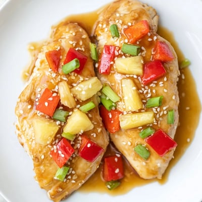 Golden Hawaiian Chicken draped in tangy pineapple soy glaze sprinkled with fresh green onions